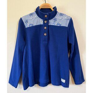 Orvis Quarter Button Pullover Sweater Gingham Floral Blue White Womens Large